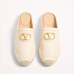 VELENTINO VLOGO MOON LEATHER Elegant Cream Espadrille Mules